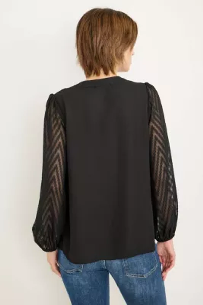 Split-Neck Sheer Sleeve Top