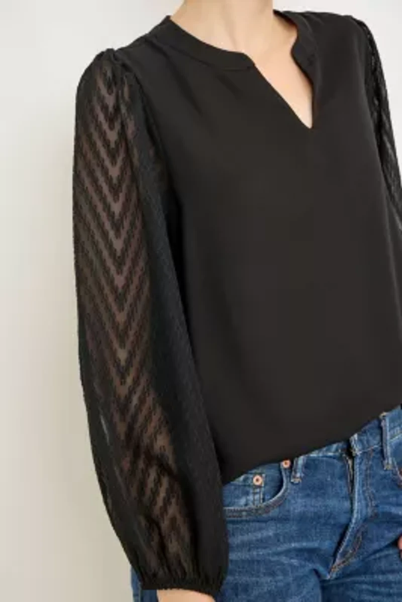 Split-Neck Sheer Sleeve Top