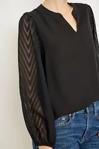 Split-Neck Sheer Sleeve Top