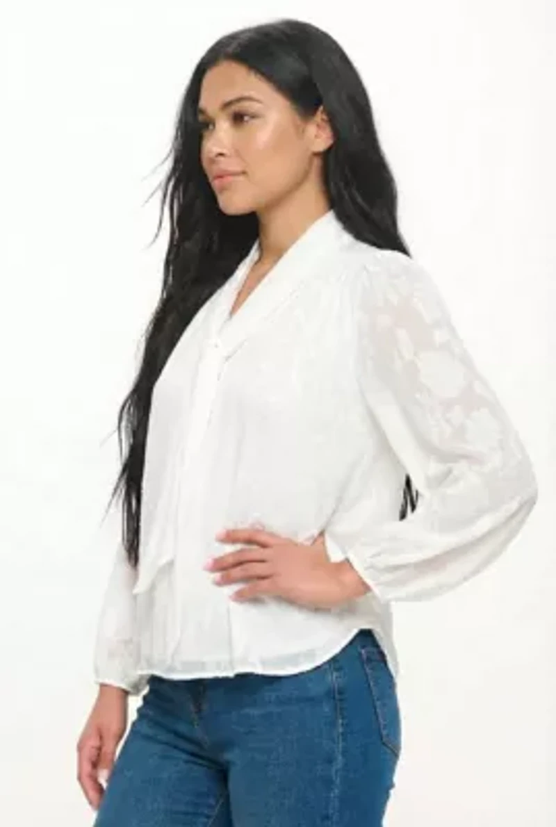 Long Sleeve Scarf Neck Blouse