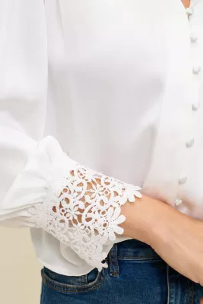 Lace Cuff Satin Blouse