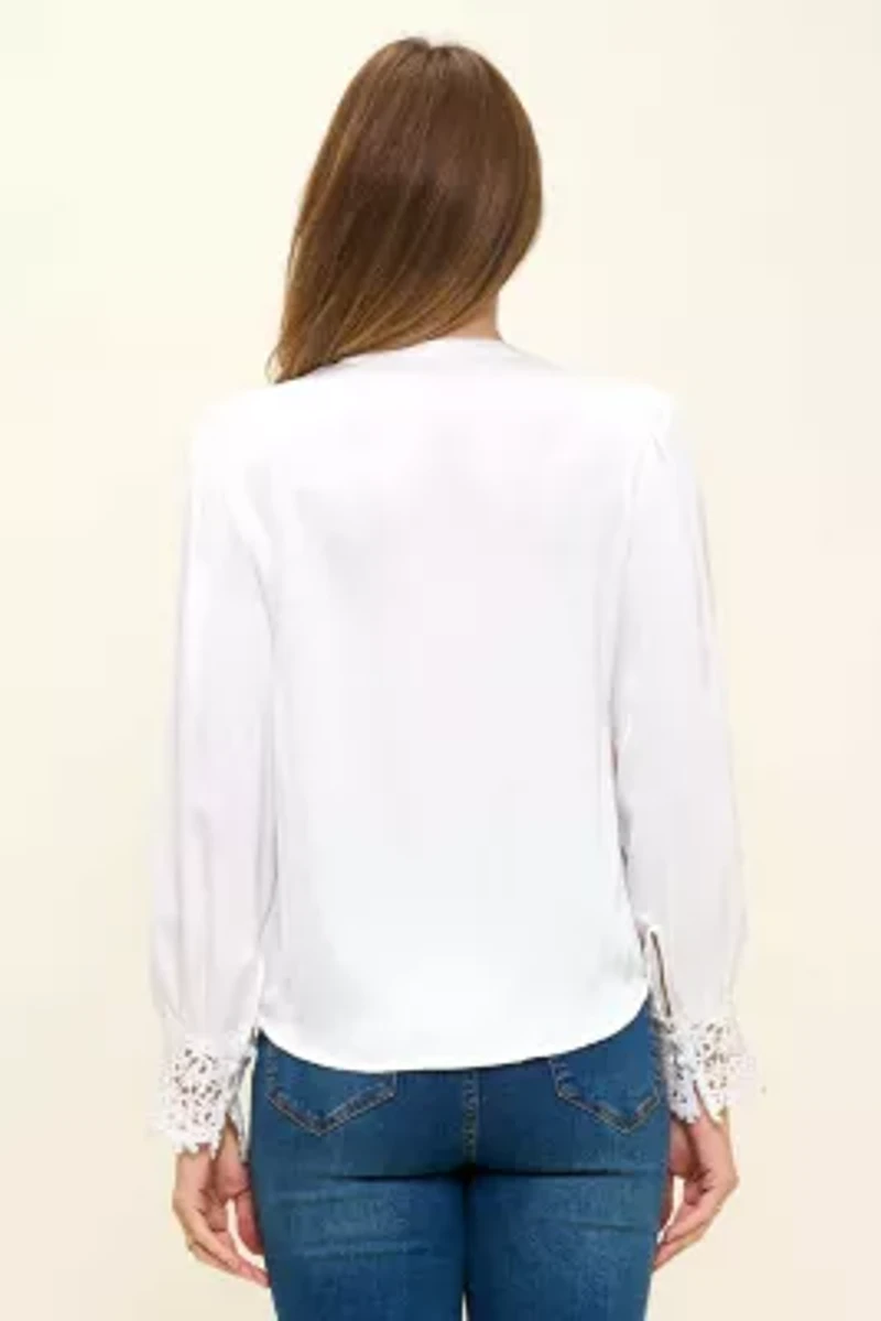 Lace Cuff Satin Blouse