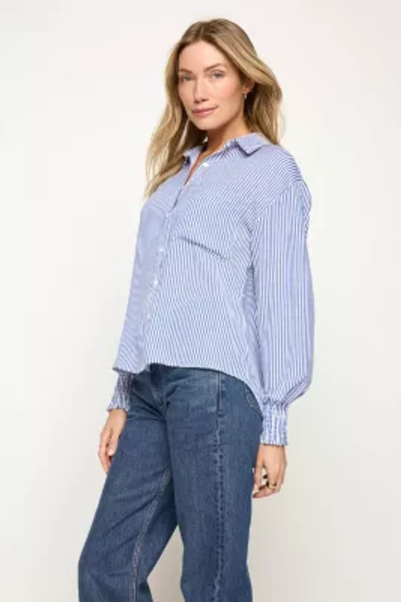 Long Smocked Sleeve Button Down Shirt