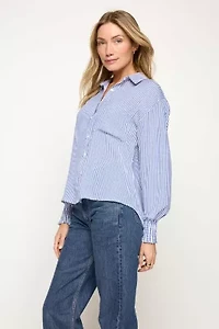 Long Smocked Sleeve Button Down Shirt