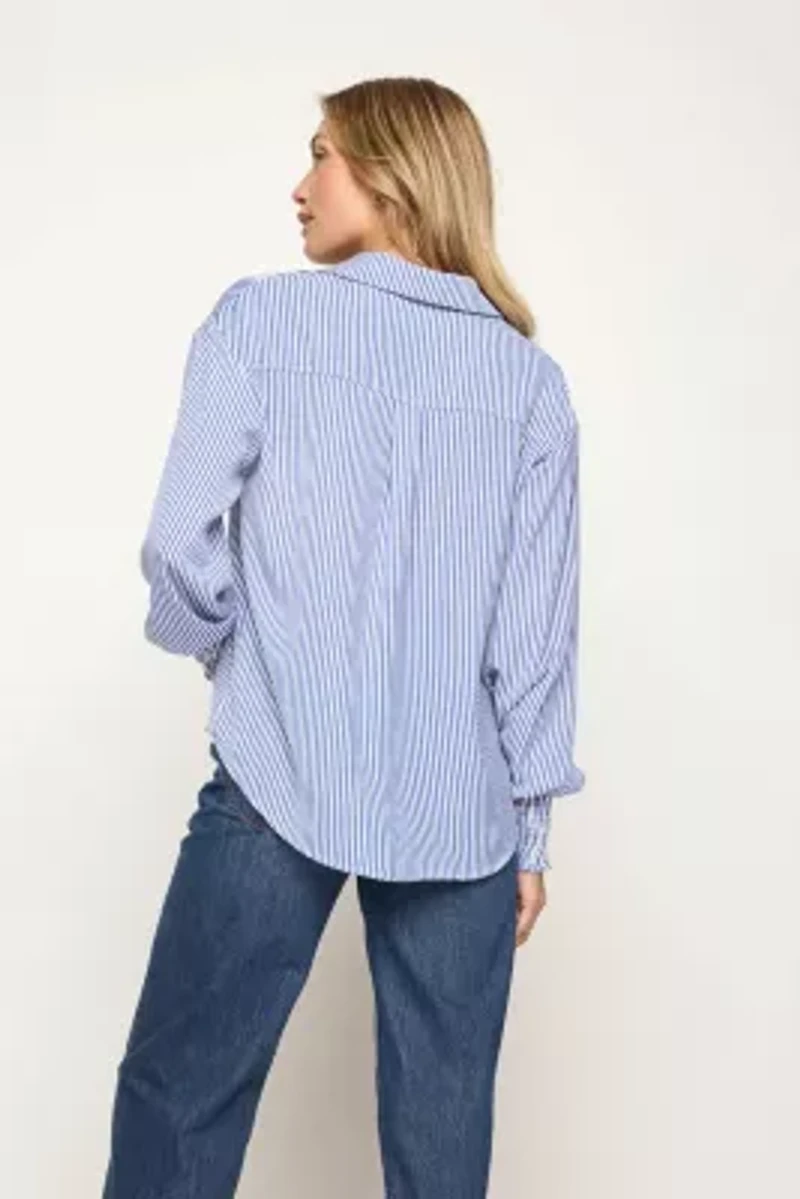 Long Smocked Sleeve Button Down Shirt