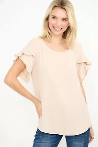 Ruffle Sleeve Round Neck Top
