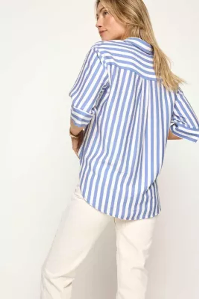 Split Neck Cuffed Sleeve Top