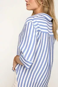 Split Neck Cuffed Sleeve Top