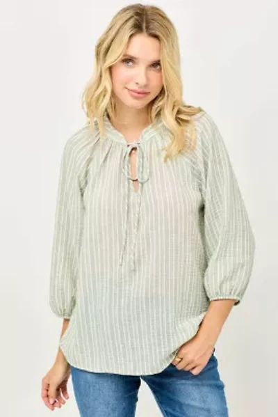 Keyhole Tie Neck Stripe Top