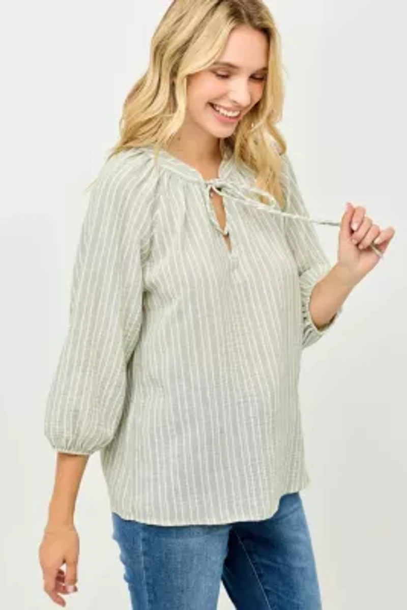 Keyhole Tie Neck Stripe Top