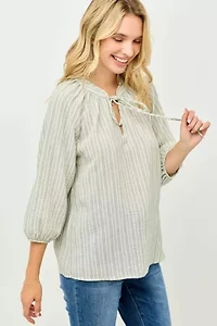 Keyhole Tie Neck Stripe Top