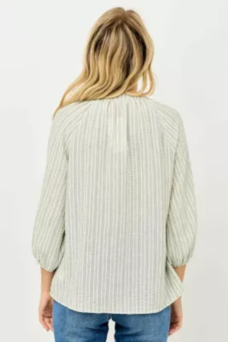 Keyhole Tie Neck Stripe Top