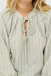 Keyhole Tie Neck Stripe Top