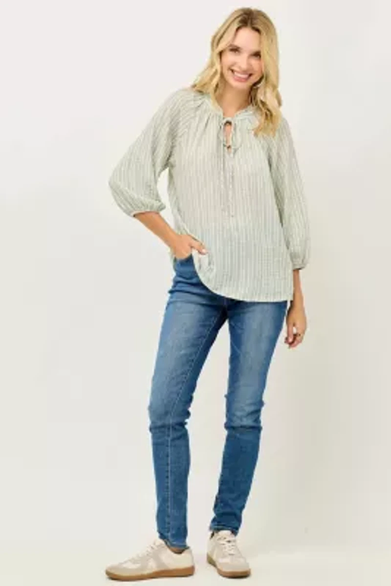 Keyhole Tie Neck Stripe Top