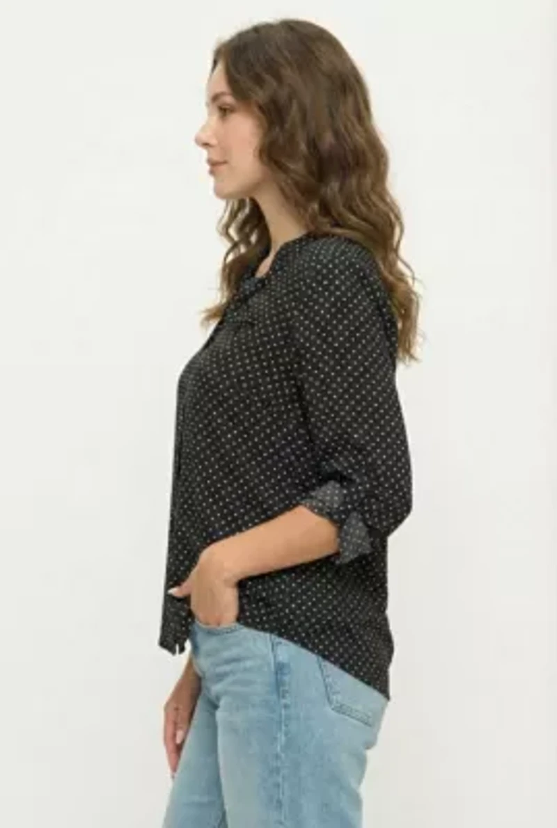 Split Neck Roll-Tab Blouse