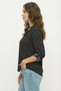Split Neck Roll-Tab Blouse