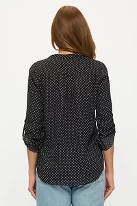 Split Neck Roll-Tab Blouse