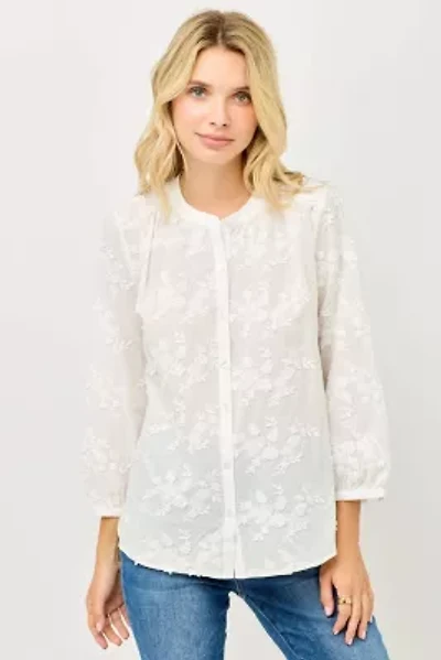 Embroidered Button-Down Blouse