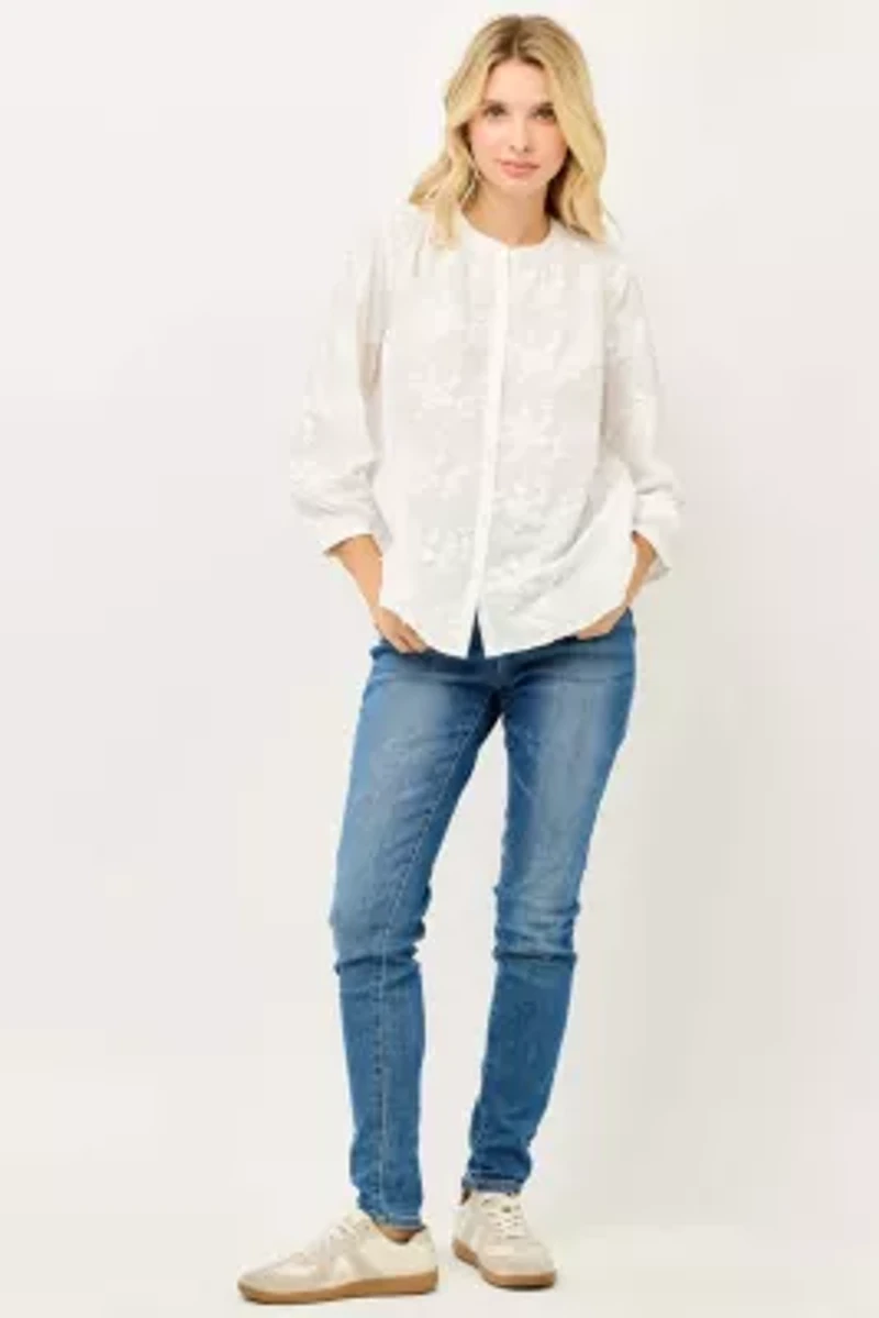 Embroidered Button-Down Blouse