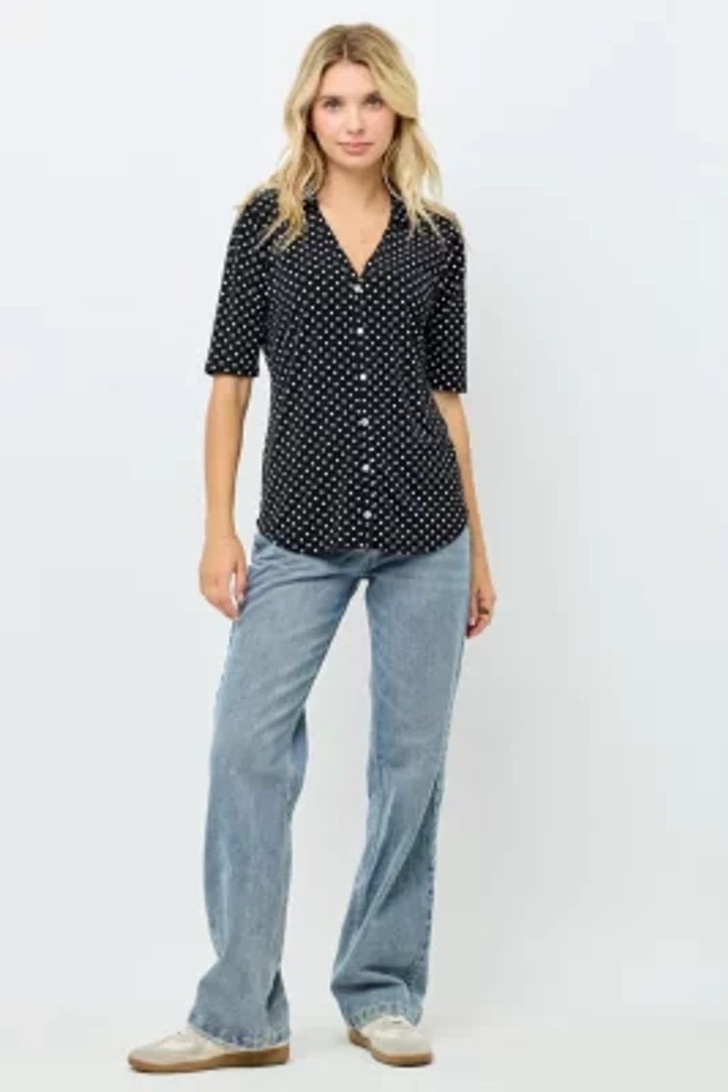 Women's V-Neck Button Down Knit Top