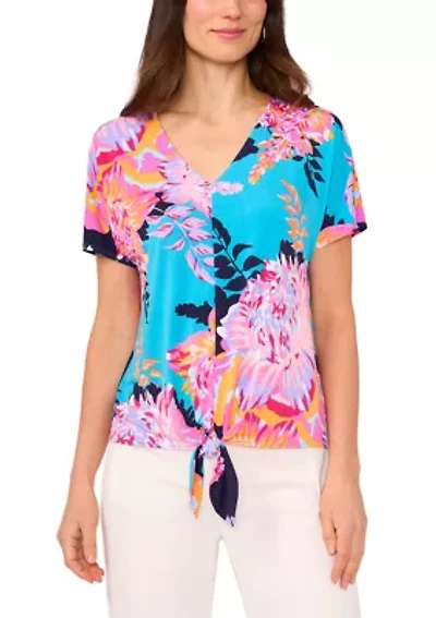 Women's Short Sleeve Tie Front Top
