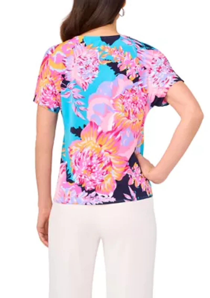 Women's Short Sleeve Tie Front Top