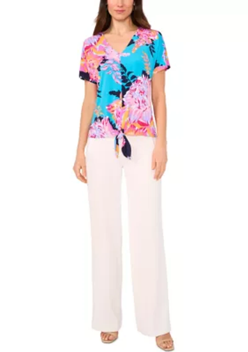 Women's Short Sleeve Tie Front Top