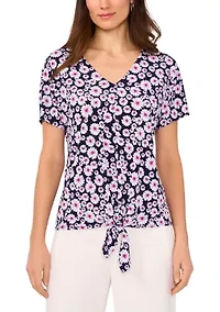 Women's Short Sleeve Tie Front Top