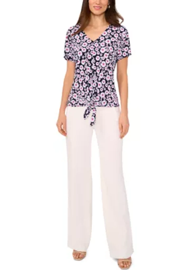 Women's Short Sleeve Tie Front Top
