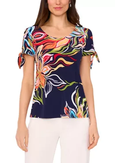 Women's Short Sleeve Tie Shoulder Top