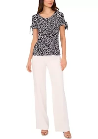 Women's Short Sleeve Tie Shoulder Top
