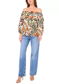 Women's 3/4 Sleeve Off the Shoulder Printed Top