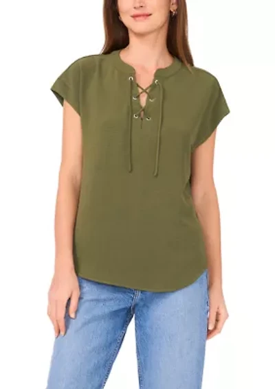 Women's Short Sleeve Cross Tie Blouse