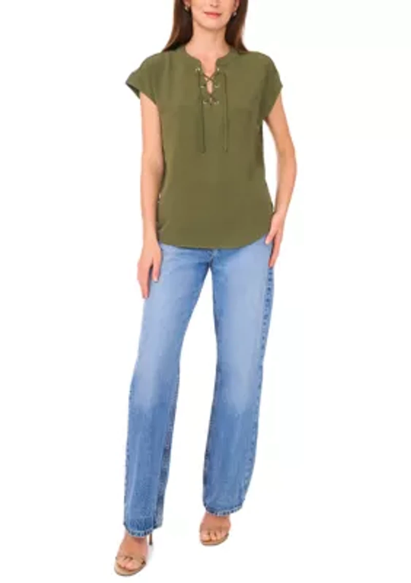 Women's Short Sleeve Cross Tie Blouse