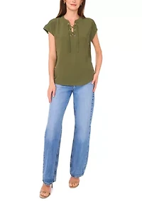 Women's Short Sleeve Cross Tie Blouse