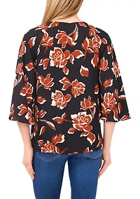 Women's 3/4 Bell Sleeve Tie Neck Blouse