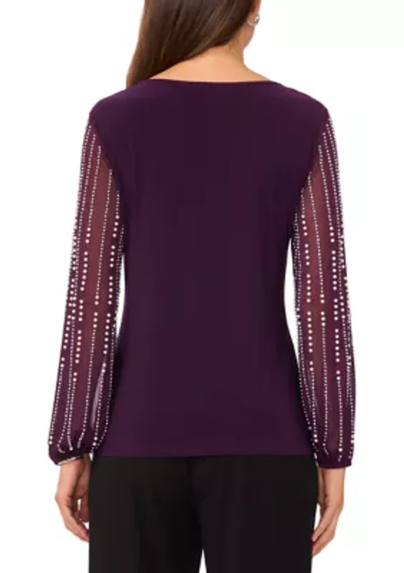 Women's Long Sleeve Crew Neck Mixed Media Top