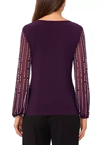Women's Long Sleeve Crew Neck Mixed Media Top