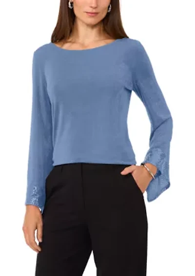 Women's Long Bell Sleeve Rhinestone Top