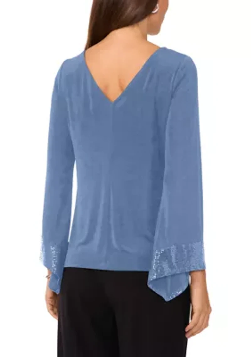 Women's Long Bell Sleeve Rhinestone Top