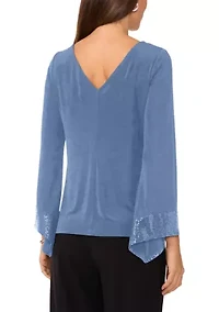 Women's Long Bell Sleeve Rhinestone Top
