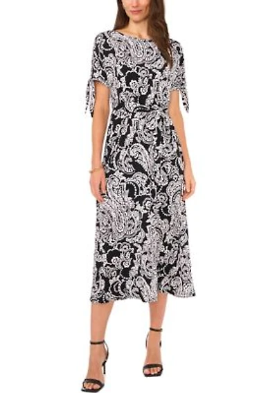 Women's Short Tie Sleeve Printed Midi Dress