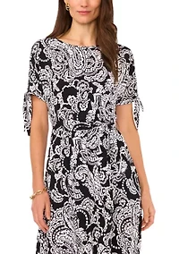 Women's Short Tie Sleeve Printed Midi Dress