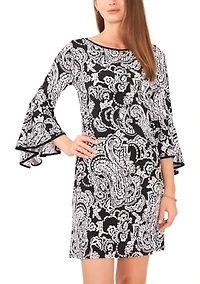 Women's 3/4 Printed Bell Sleeve Mini Dress