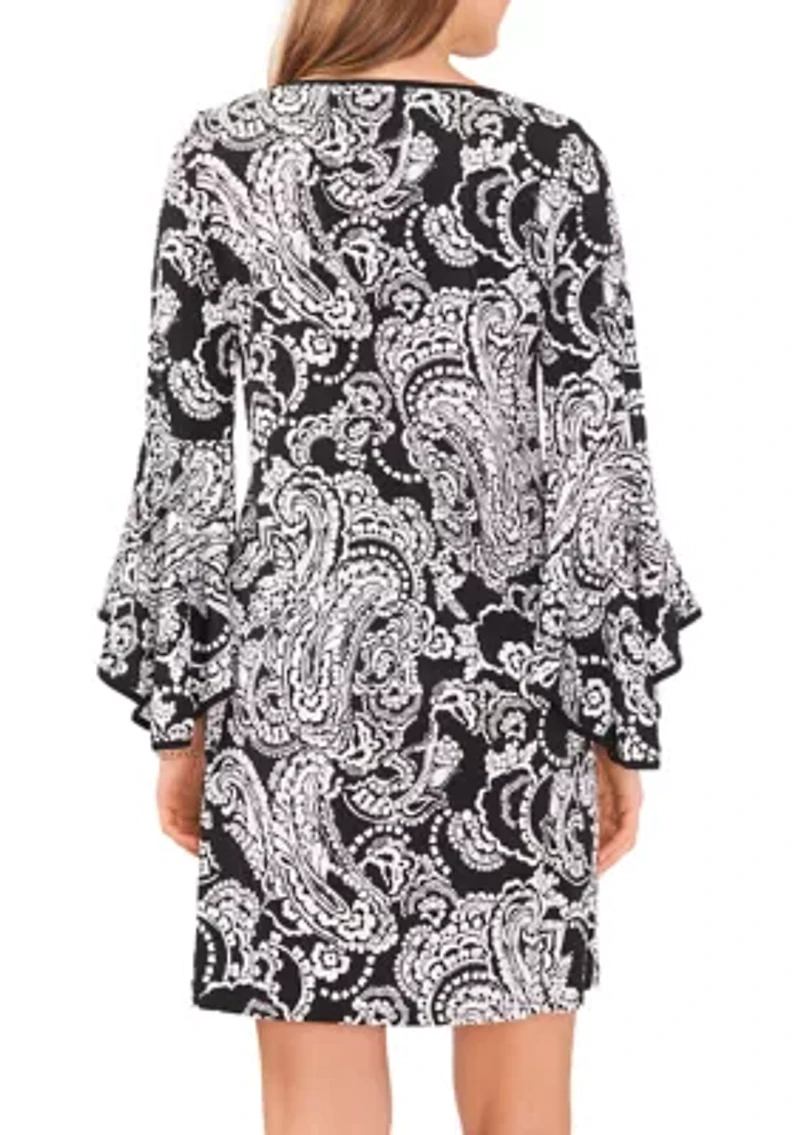 Women's 3/4 Printed Bell Sleeve Mini Dress