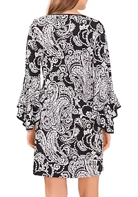 Women's 3/4 Printed Bell Sleeve Mini Dress