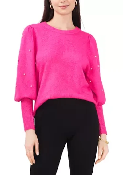 Women's Puff Sleeve Sweater with Pearl Sleeves