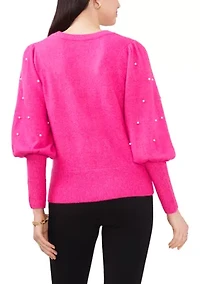 Women's Puff Sleeve Sweater with Pearl Sleeves