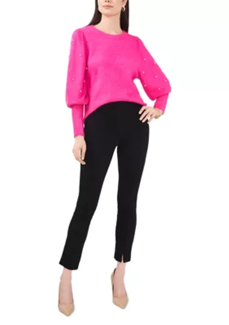 Women's Puff Sleeve Sweater with Pearl Sleeves