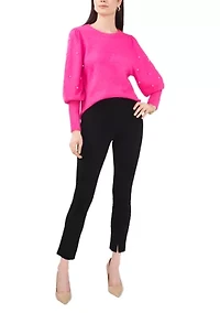 Women's Puff Sleeve Sweater with Pearl Sleeves